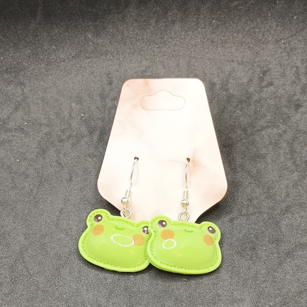 Hand Crafted Green Frog Earrings for Kids